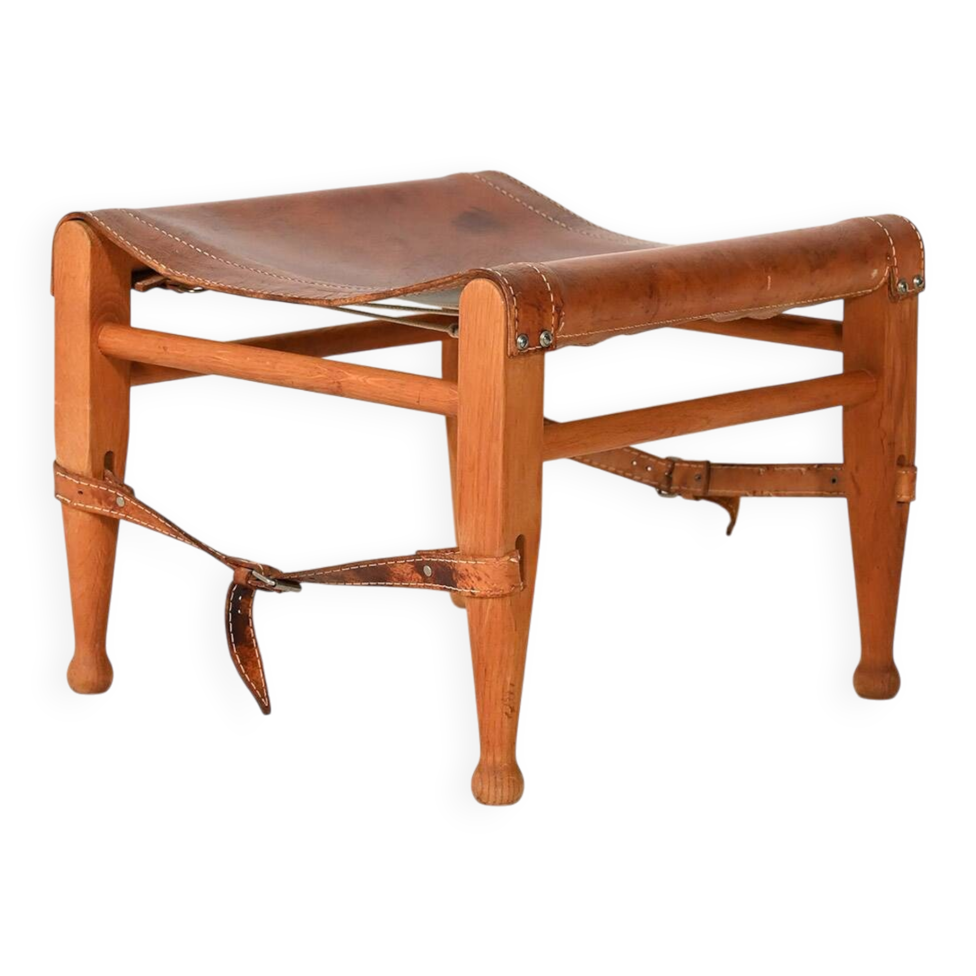 “Safari” Footstool in Oak and Leather