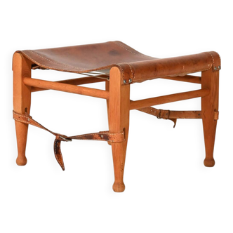 “Safari” Footstool in Oak and Leather