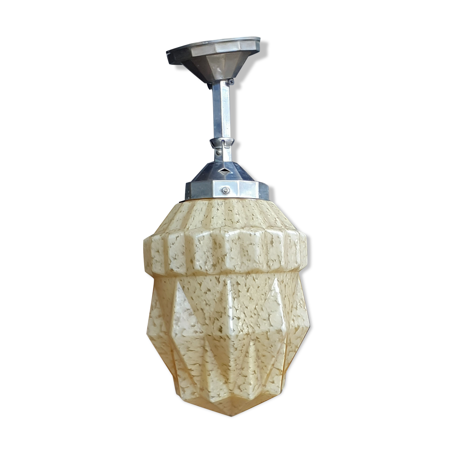 Old suspension, Art Deco period in silver metal and Clichy glass