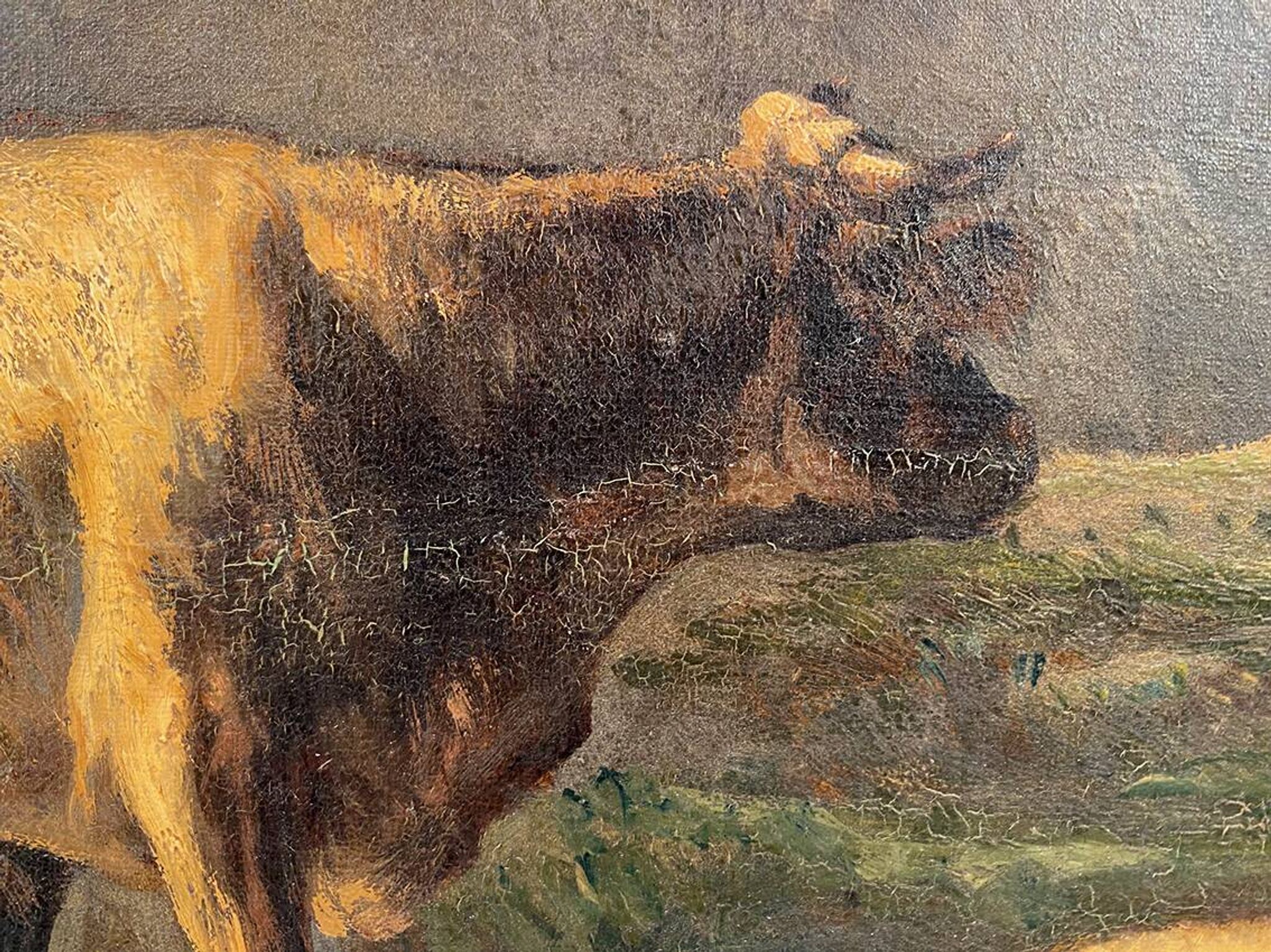 Andres Cortes (Spanish painter 1812-1879), landscape with cows and sheep. Oil on canvas 19th century