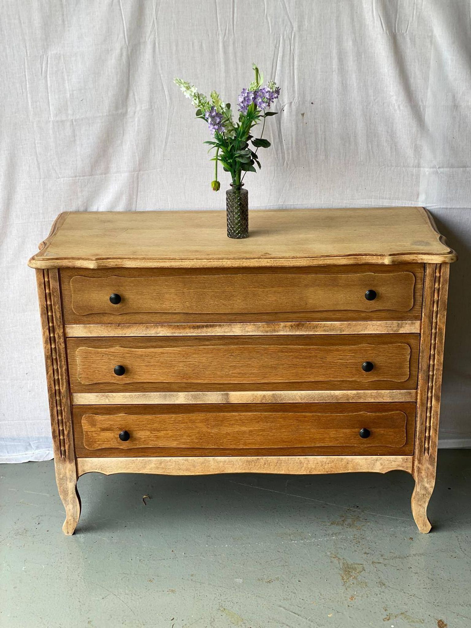 Neo rustic mini buffet chest of drawers with 3 drawers renovated in raw wood