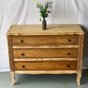Neo rustic mini buffet chest of drawers with 3 drawers renovated in raw wood