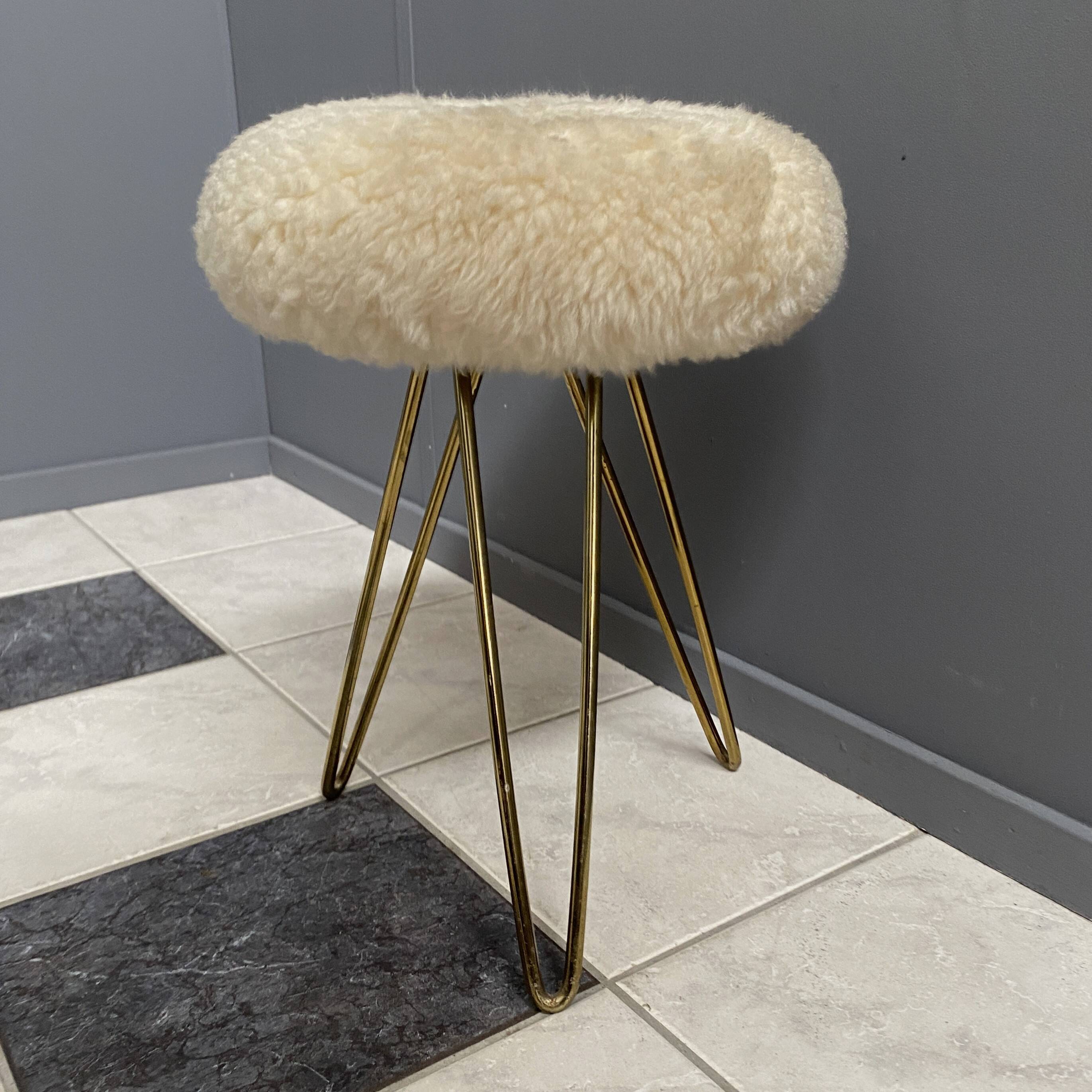 wool top brass small stool 1960s
