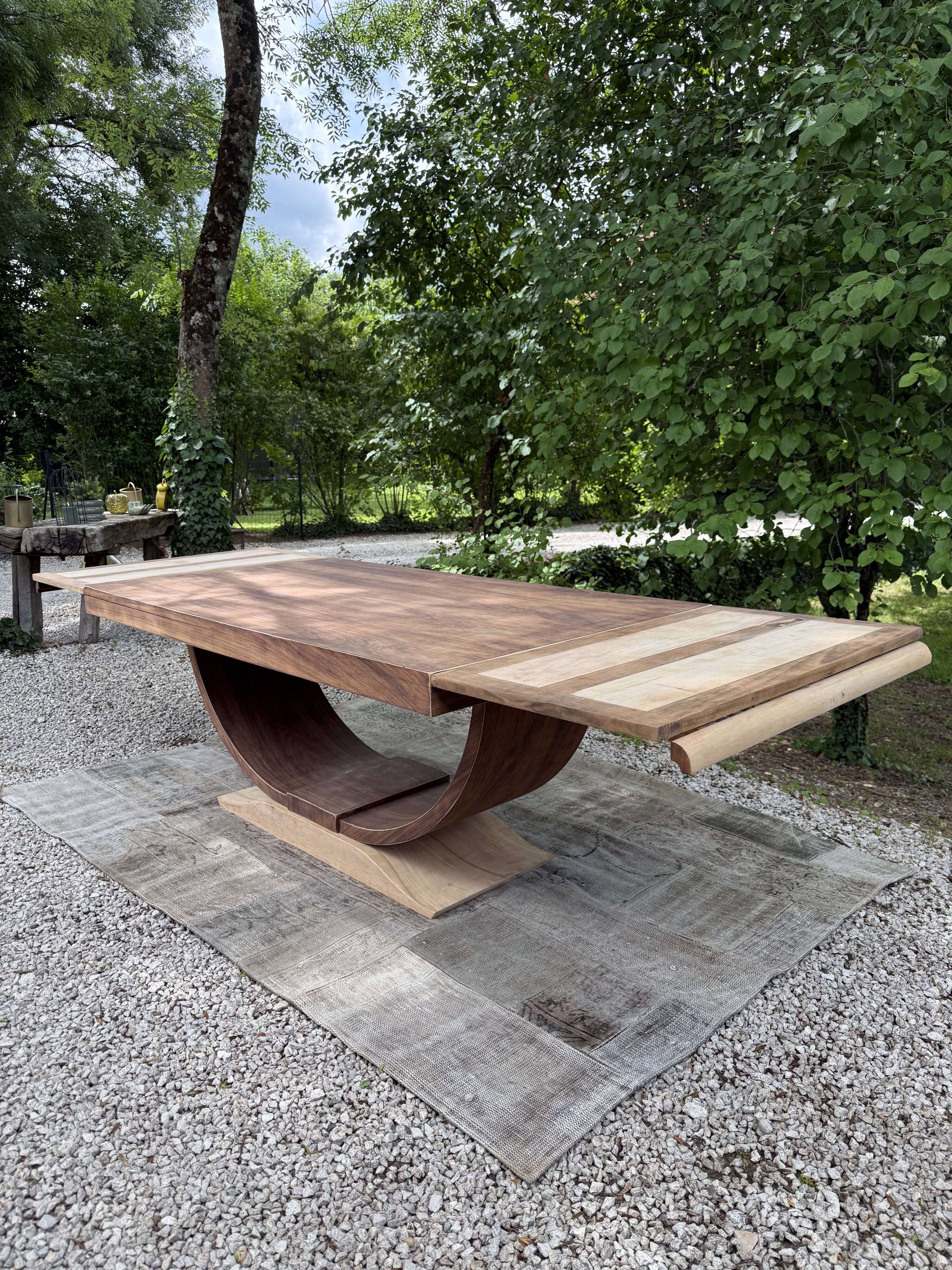 Renovated wooden table with extensions.