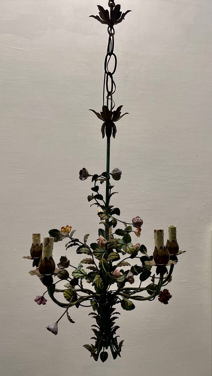 Vintage Tole Ceramic Flower Chandelier 1950’s