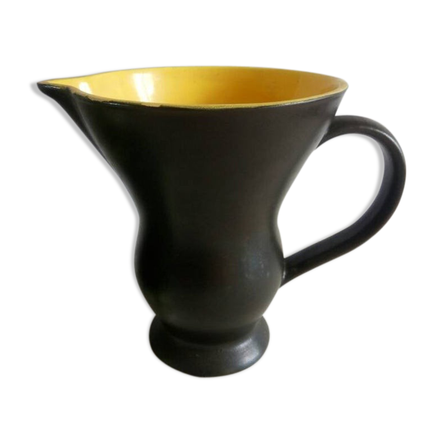 Old black and yellow black and yellow Digoin earthenware pitcher or pitcher