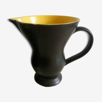 Old black and yellow black and yellow Digoin earthenware pitcher or pitcher