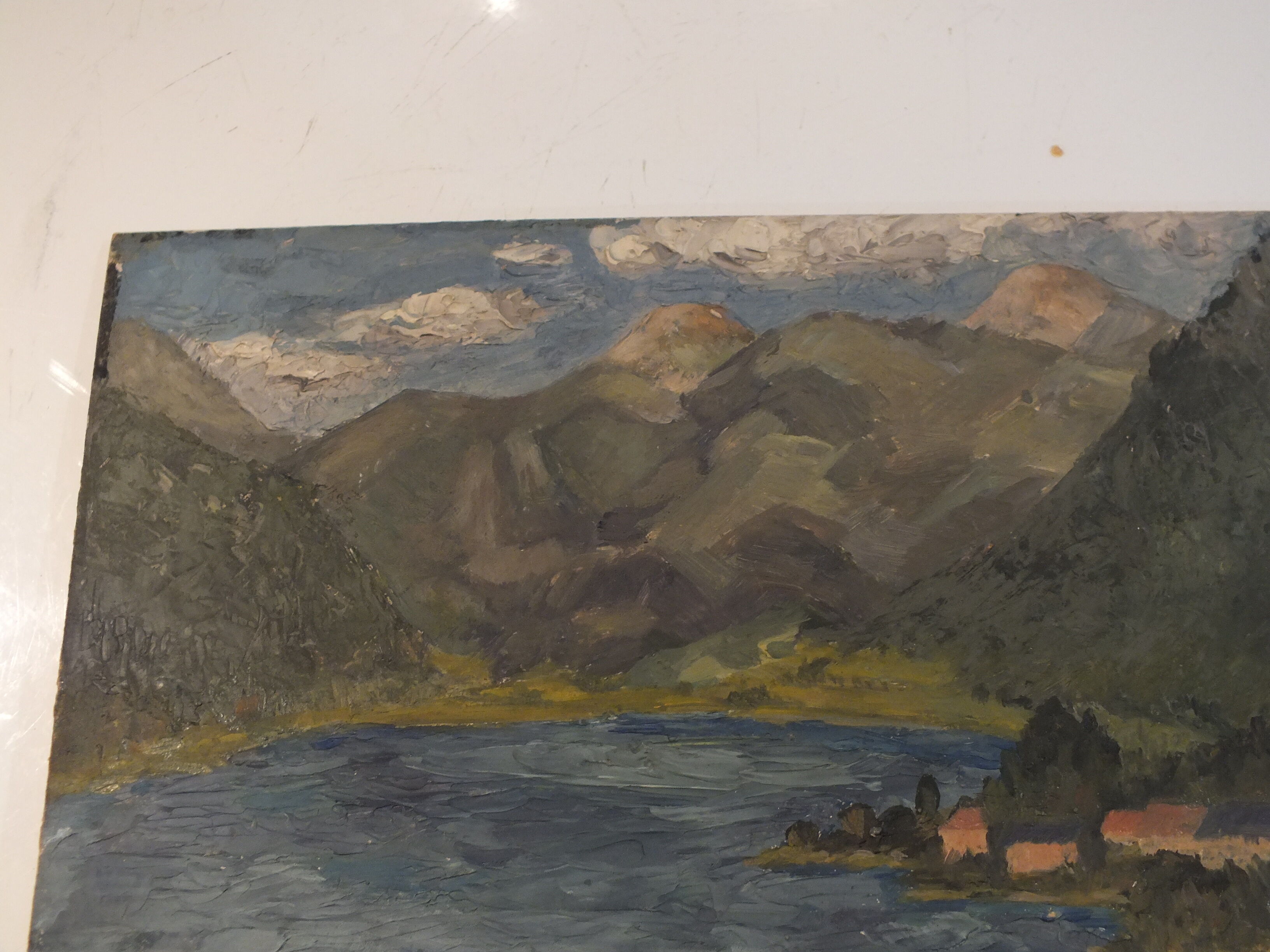 Oil on cardboard - Paysage de Montagne Duingt 1937 Lac d'Annecy