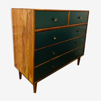 Chest of drawers 5 drawers in solid green acacia