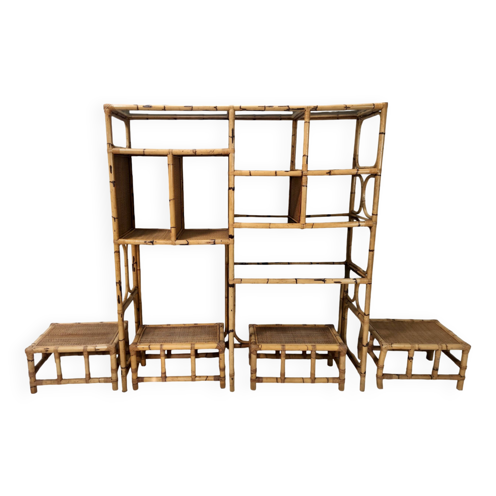 Bamboo Bookcase with Smoked Glass Shelves by Vivai del Sud, Italy