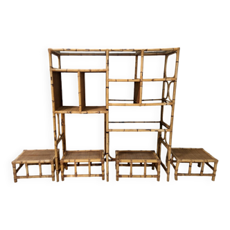 Bamboo Bookcase with Smoked Glass Shelves by Vivai del Sud, Italy