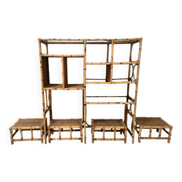 Bamboo Bookcase with Smoked Glass Shelves by Vivai del Sud, Italy