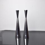 Pair of scandinavian diabolo candle holders, aluminum, sweden, 1970