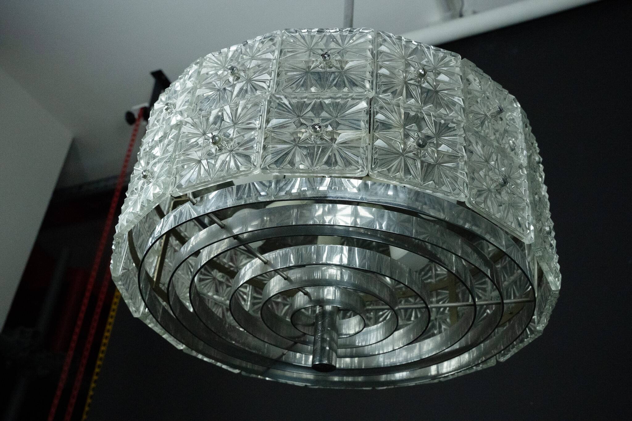 Vintage Kinkeldey Crystal Glass and chrome Chandelier. Germany 1960s