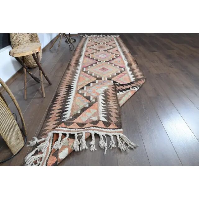 Handwoven Orange Wool Turkish Oushak Runner Rug 99x343