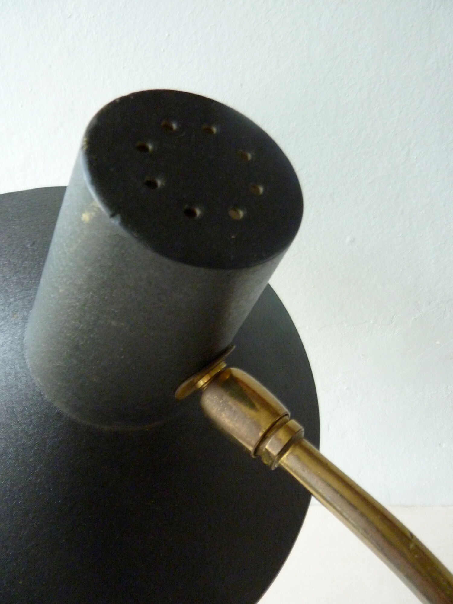 Lamp with ball black metal and brass of the 1950s