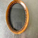 Cadre ovale antique en bois avec incrustation en intarsia 15,5 cm x 10 cm