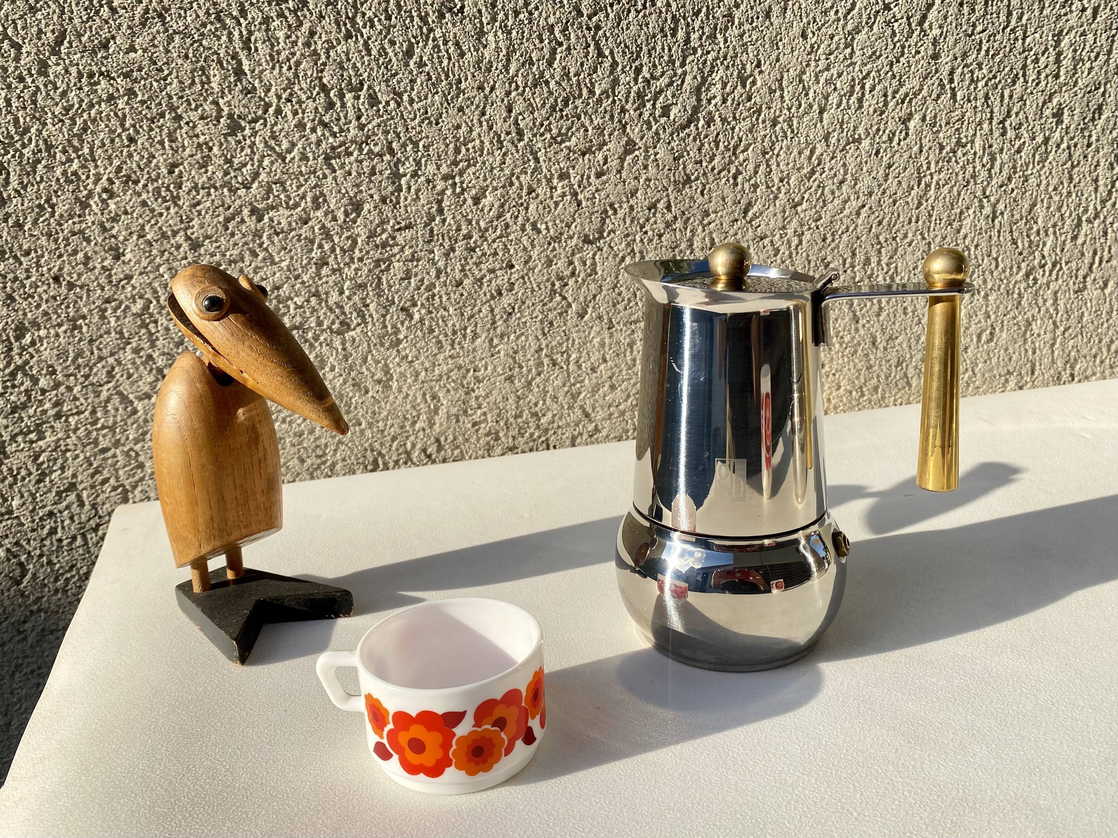 Italian coffee maker kitty oro 3 cups Guido Bergna italy vintage 80 stainless steel and brass