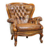 Antique Baroque Sheepskin Leather Chesterfield Armchair