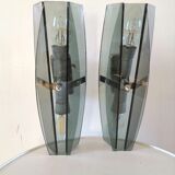 Pair of wall lamps in blue glass design 70s
