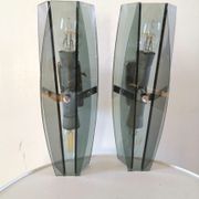 Pair of wall lamps in blue glass design 70s