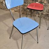 3 pink, green, blue Formica chairs