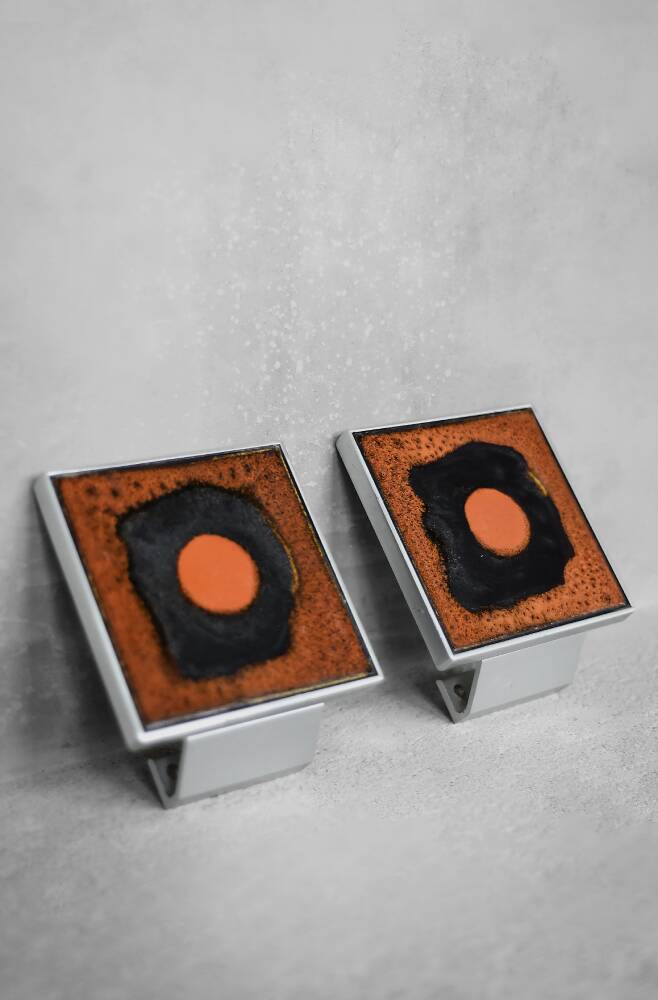 Vintage Brutalist Metal and Ceramic Entrance Door Handle by Juliette Belarti, 1960s, Set of 2