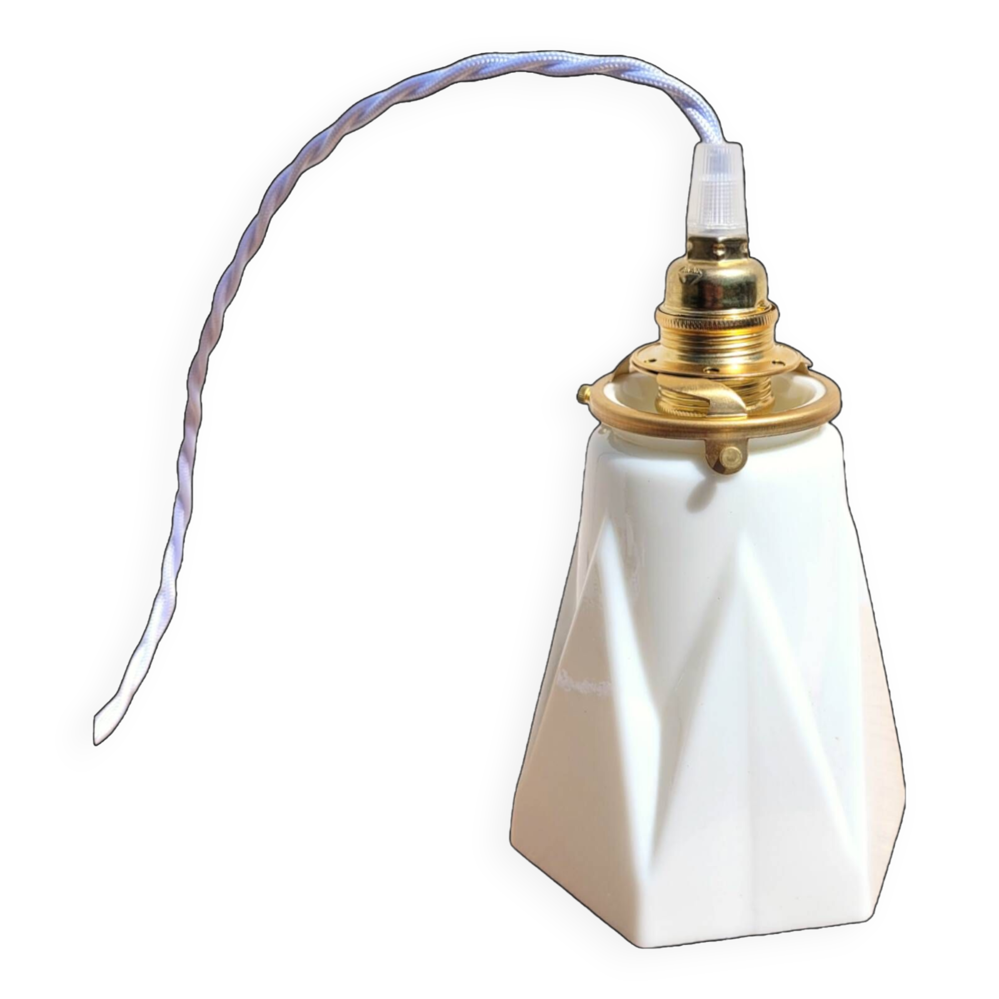 Vintage opaline tulip and brass portable lamp