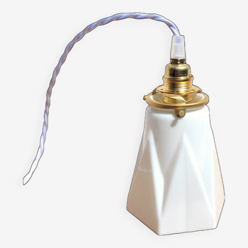 Vintage opaline tulip and brass portable lamp