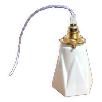 Vintage opaline tulip and brass portable lamp