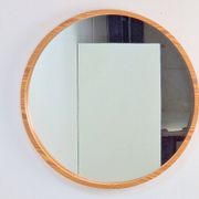 Large Mid-Century Round Pine Mirror, Denmark, 1960s