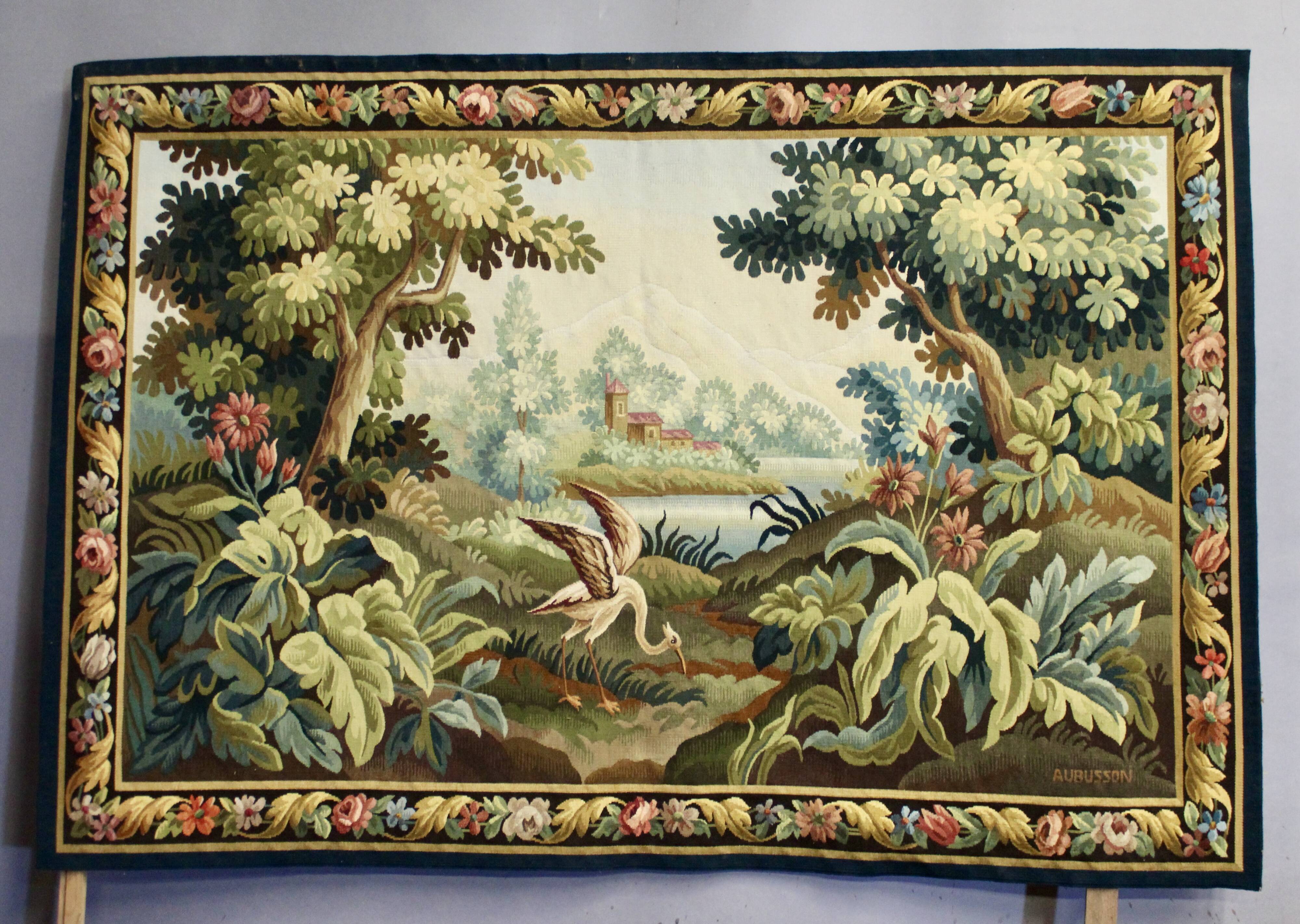 AUBUSSON tapestry, 20th century, "Verdure Oiseau" (Greenery with Bird)