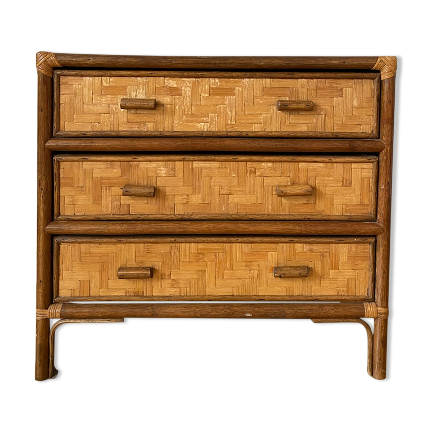 Rattan and vintage bamboo chest of drawers