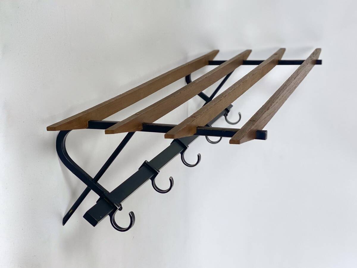 Coat rack 1950 metal and vintage wood