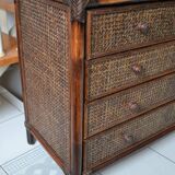 Vintage rattan bamboo chest of drawers