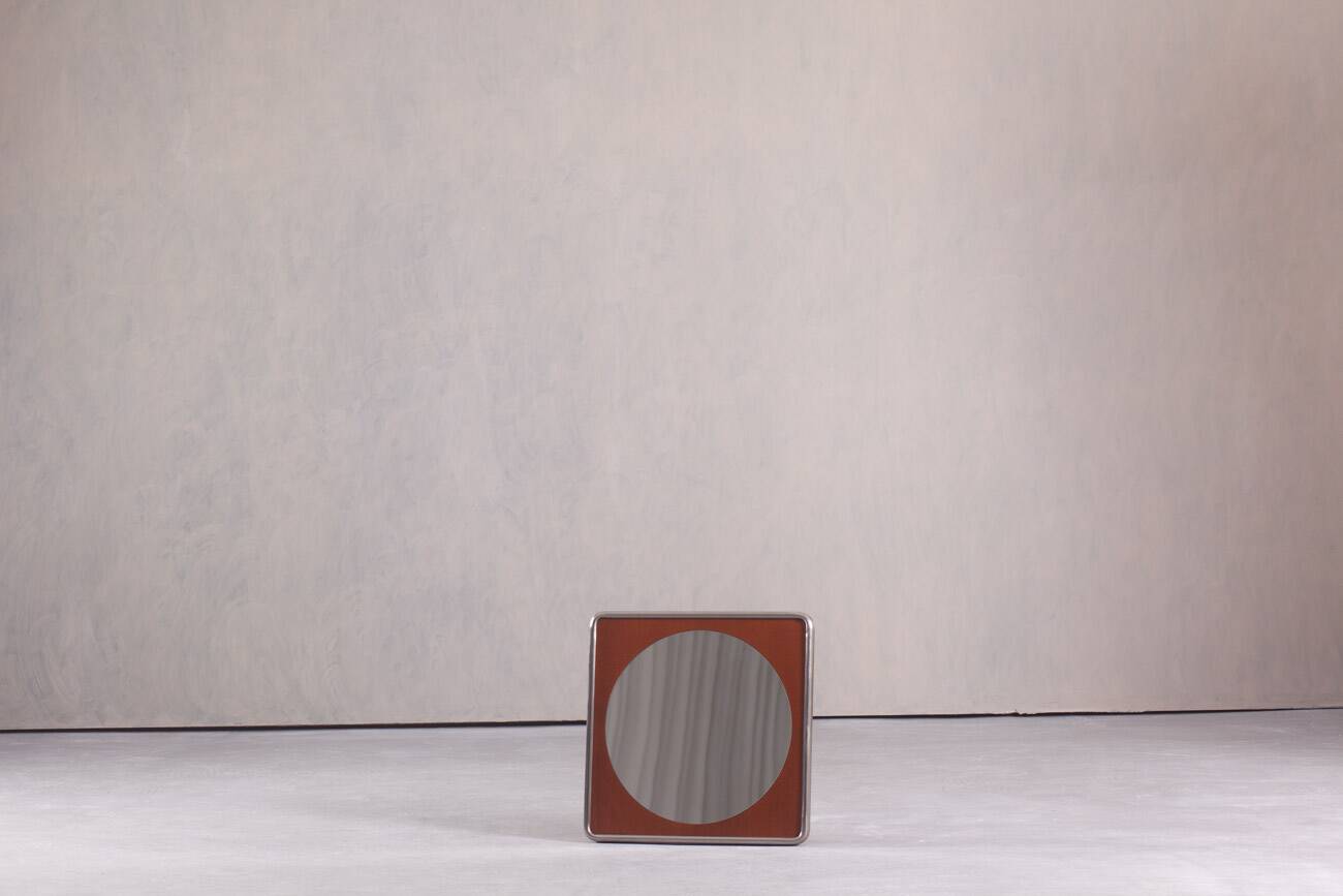 Vintage square metal and wood wall mirror, Germany 1970s