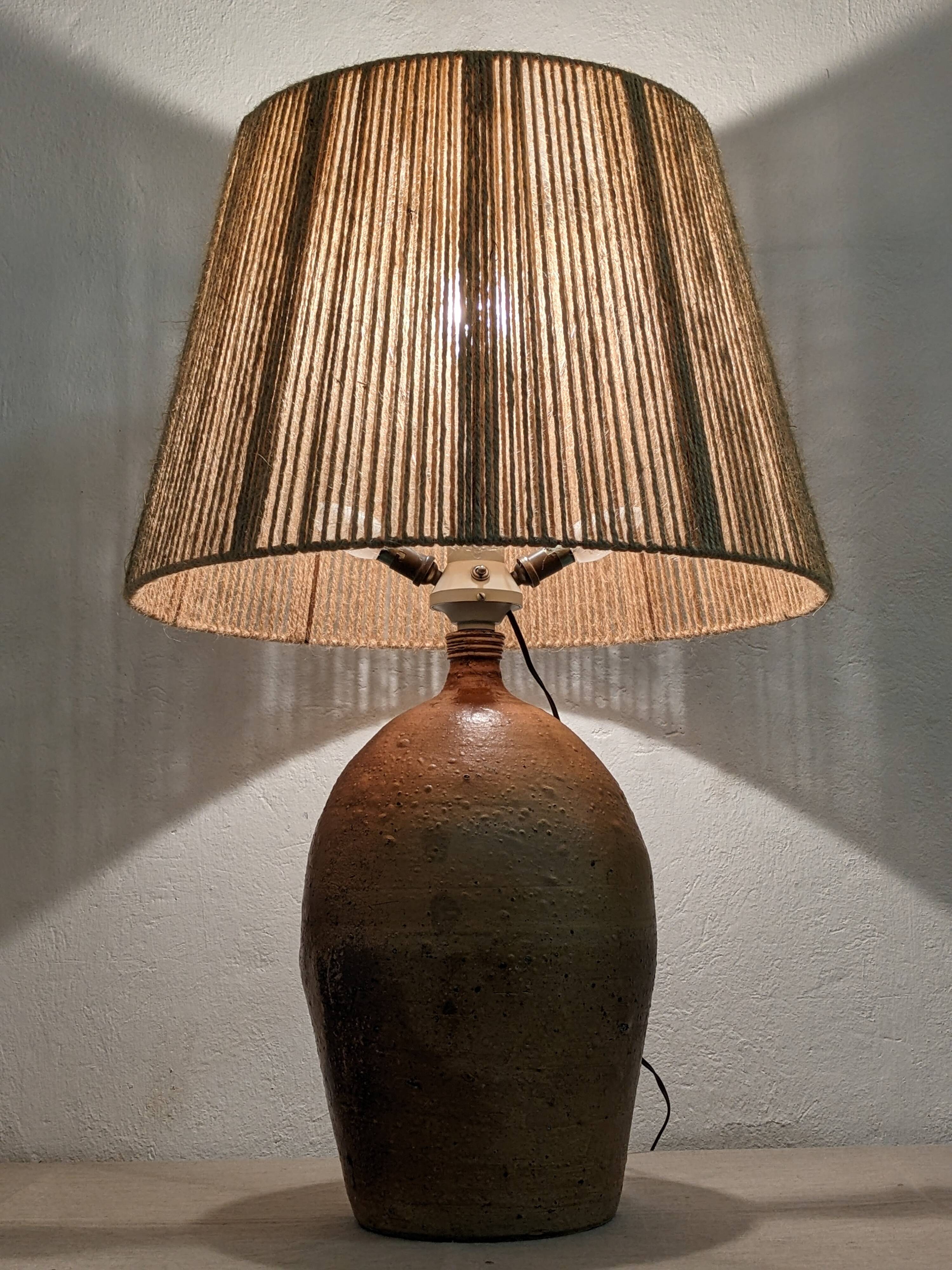 XXL lamp in glazed stoneware and jute rope circa 1960