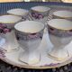 PLATTER AND ITS 6 PORCELAIN COQUETIERS WITH FLORAL DECOR TABLE ART