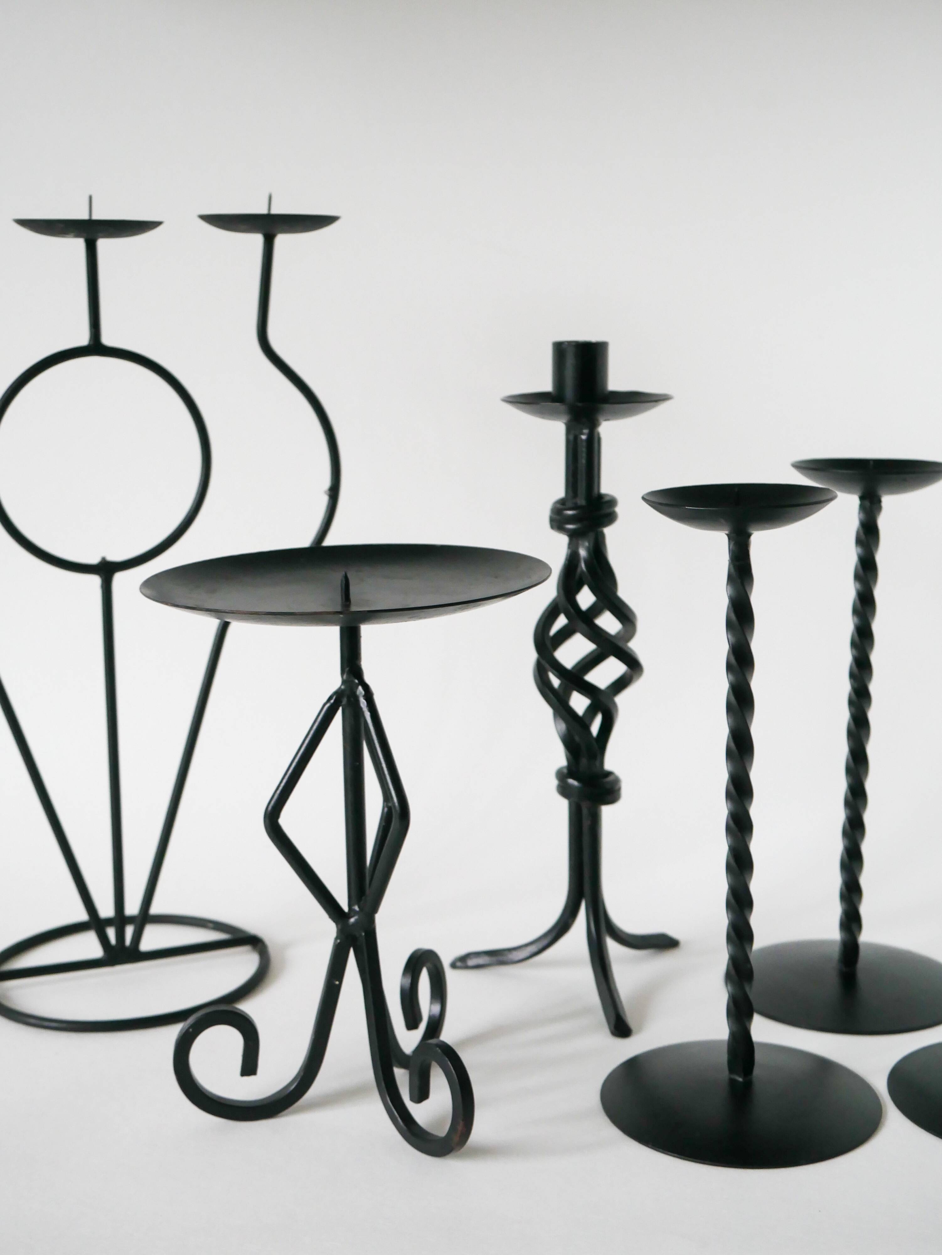 Pair of wrought iron candlesticks, Brutalist, 1970