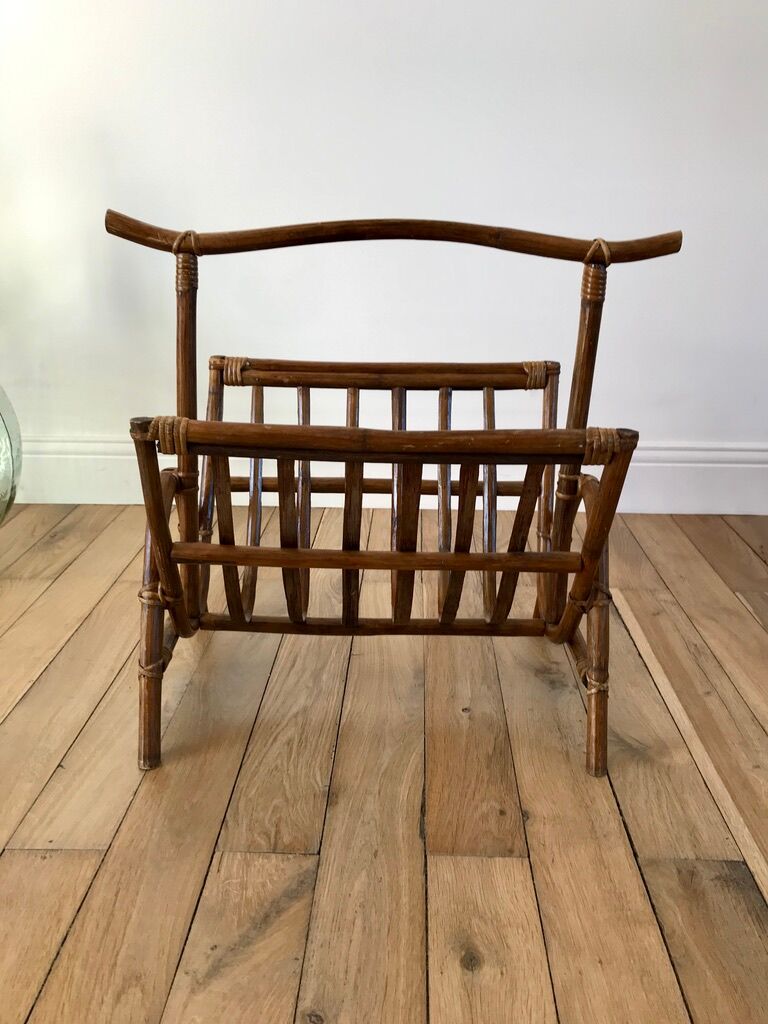Rattan and bamboo magazine rack 70s