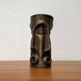 Abstract vase with a brutalist bronze face from the mid-century.