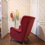 Fauteuil danois bergère année 40 50 velour rouge