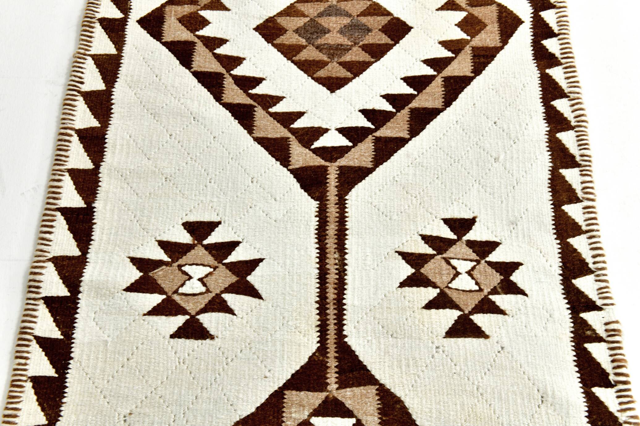 3x12 Geometric Beige & Brown Kilim Runner Rug, 102x357Cm