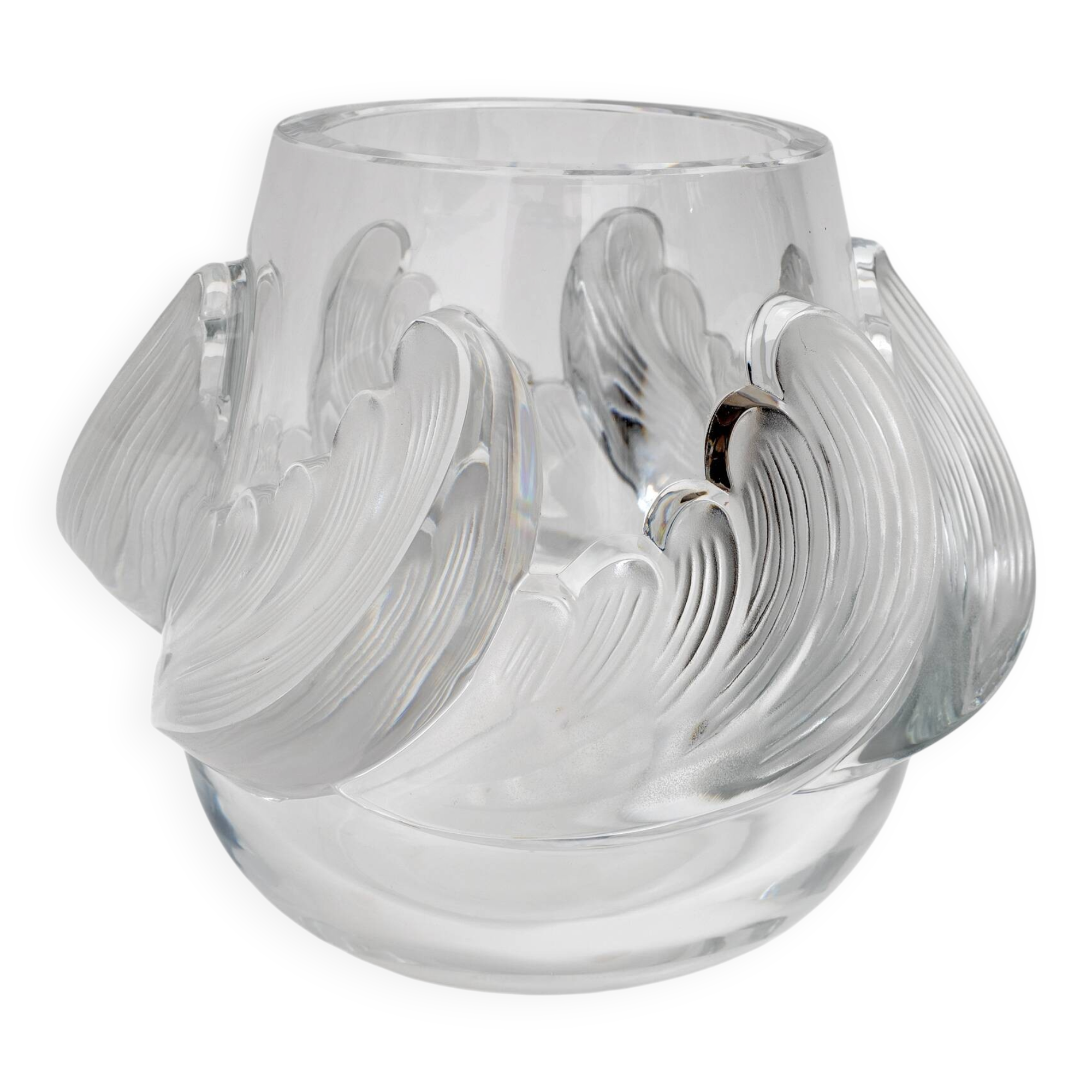 "Vagues" Art Decò Crystal Vase Signed Lalique, France 1960s