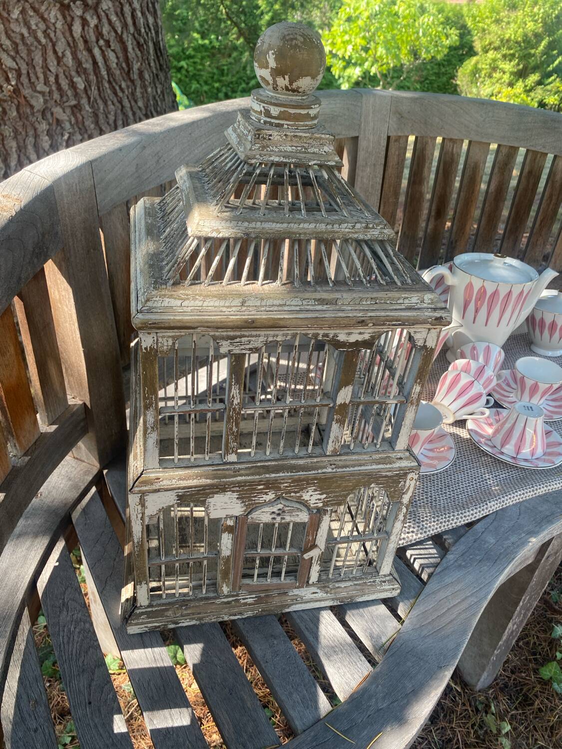 Large antique wooden birdcage