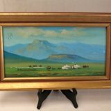 Mongolia landscape painting Signed golden frame