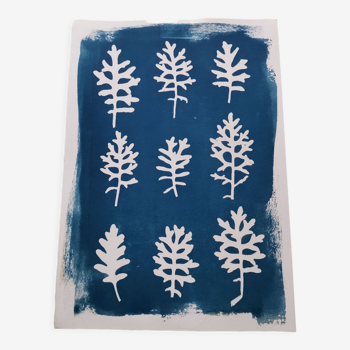 Cyanotype blue leaves vintage