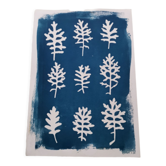Cyanotype blue leaves vintage