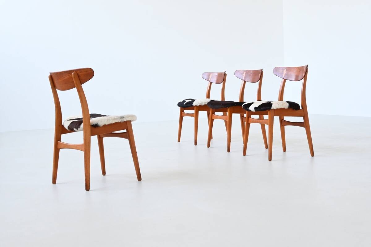 Hans Wegner model CH30 dining chairs in cowskin Carl Hansen Denmark 1952