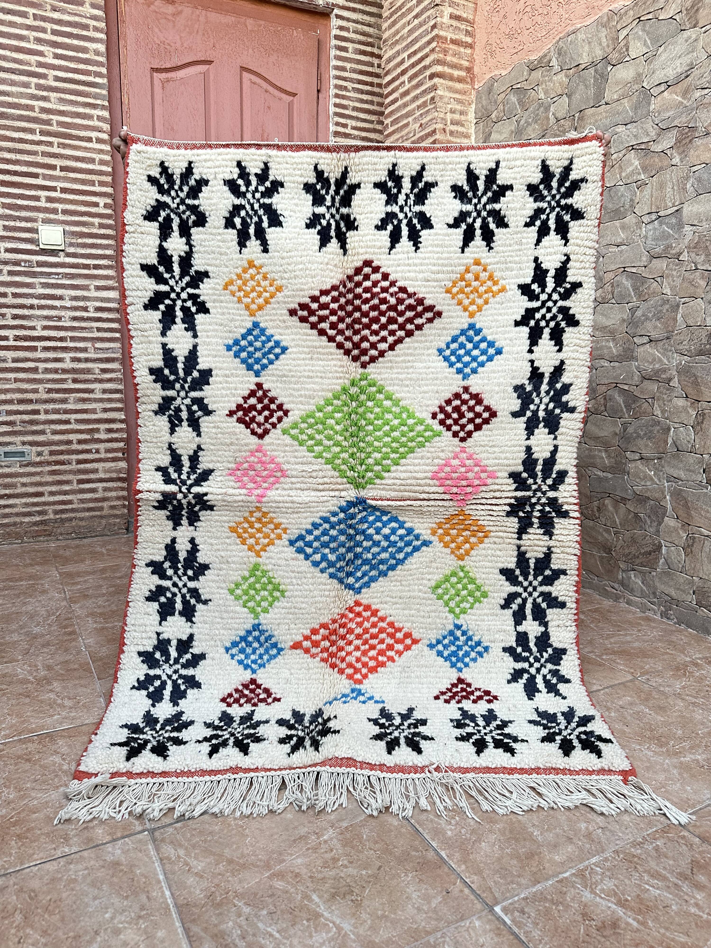 Moroccan Berber Rug Costum - Moroccan Wool Rug - New Azilal Rug - Beni Ouarain Style
